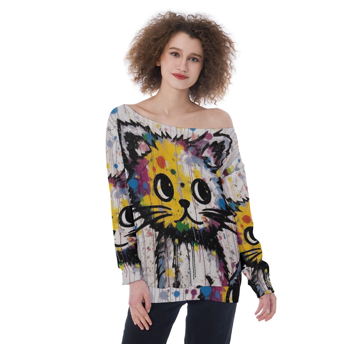 All-Over Print Oversized Women's Off-Shoulder Sweatshirt