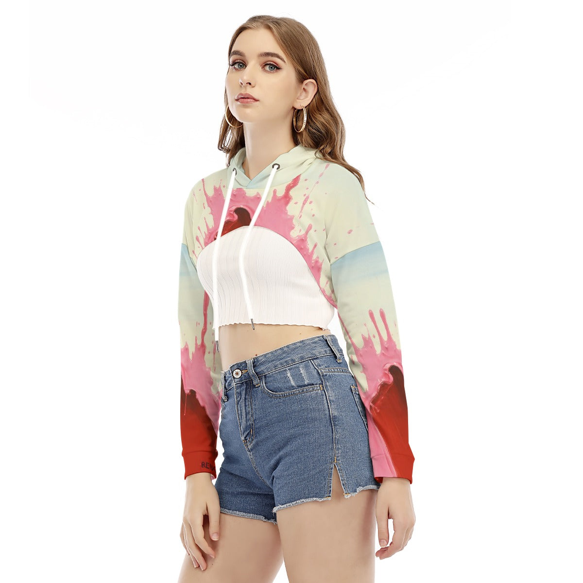 All-Over Print Women's Smock Short Hoodie With Long Sleeve