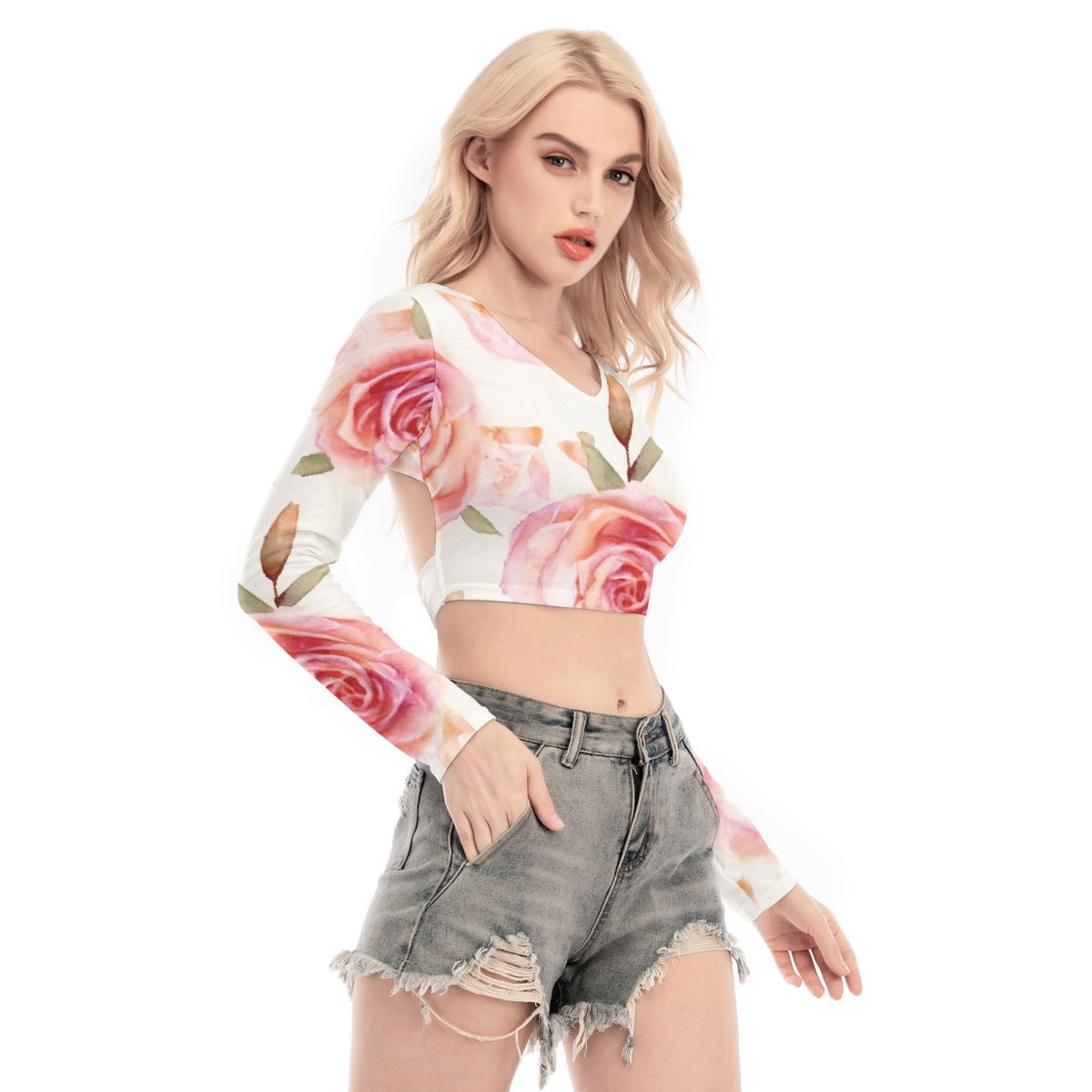 All-Over Print Women's Back Hollow T-shirt With Strap