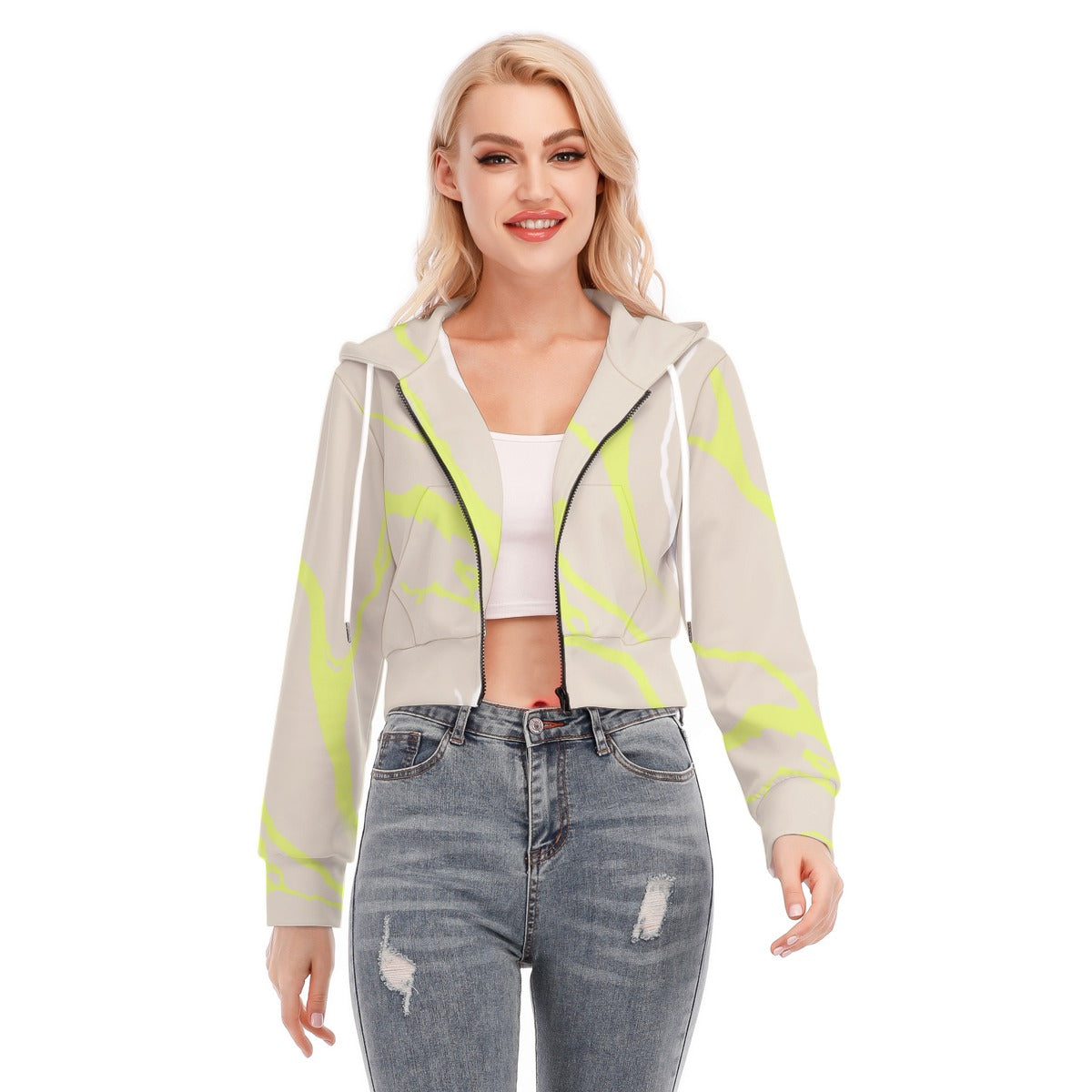 All-Over Print Women's Crop Top Hoodie With Zipper Closure