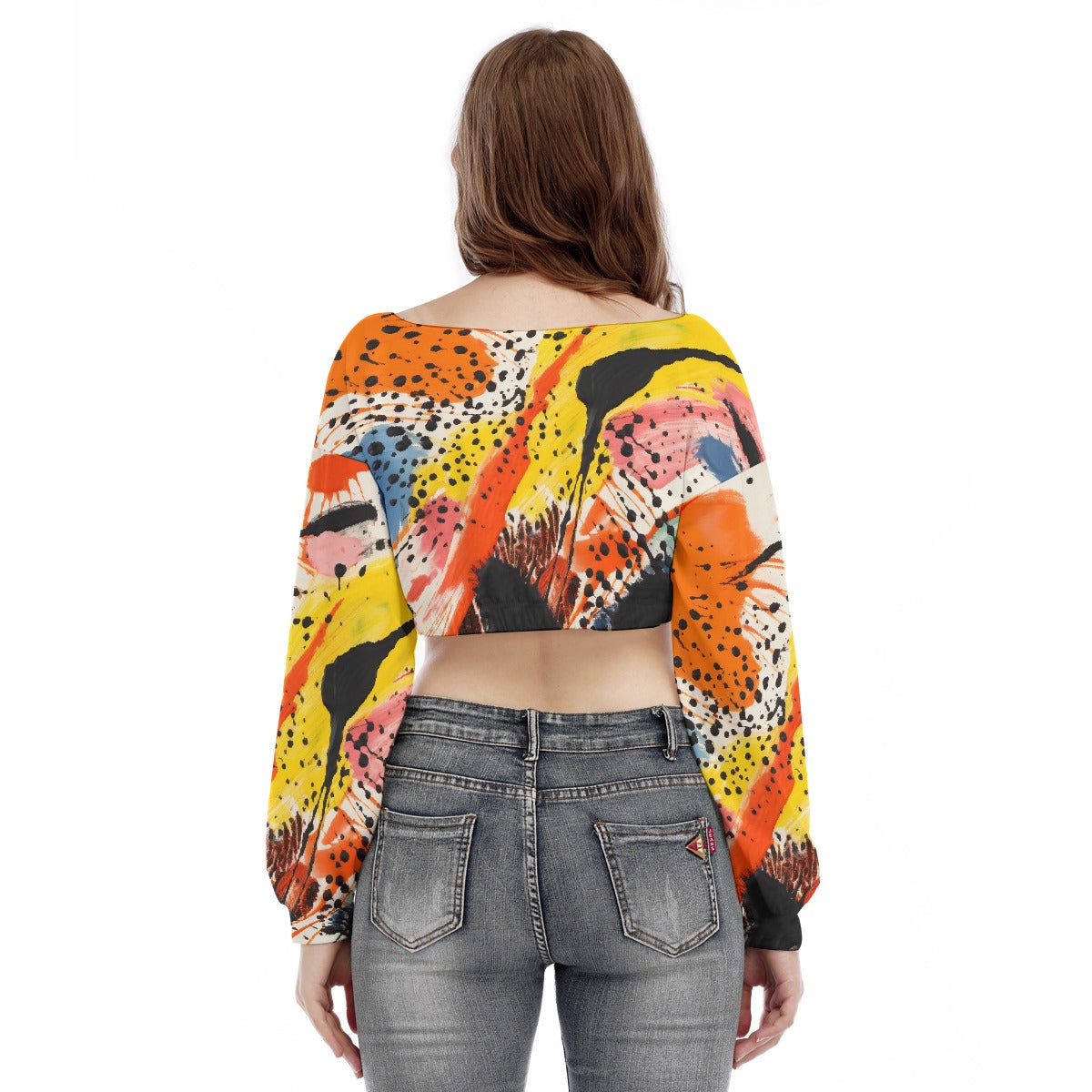 All-Over Print Women's V-neck Long Sleeve Cropped Sweatshirt