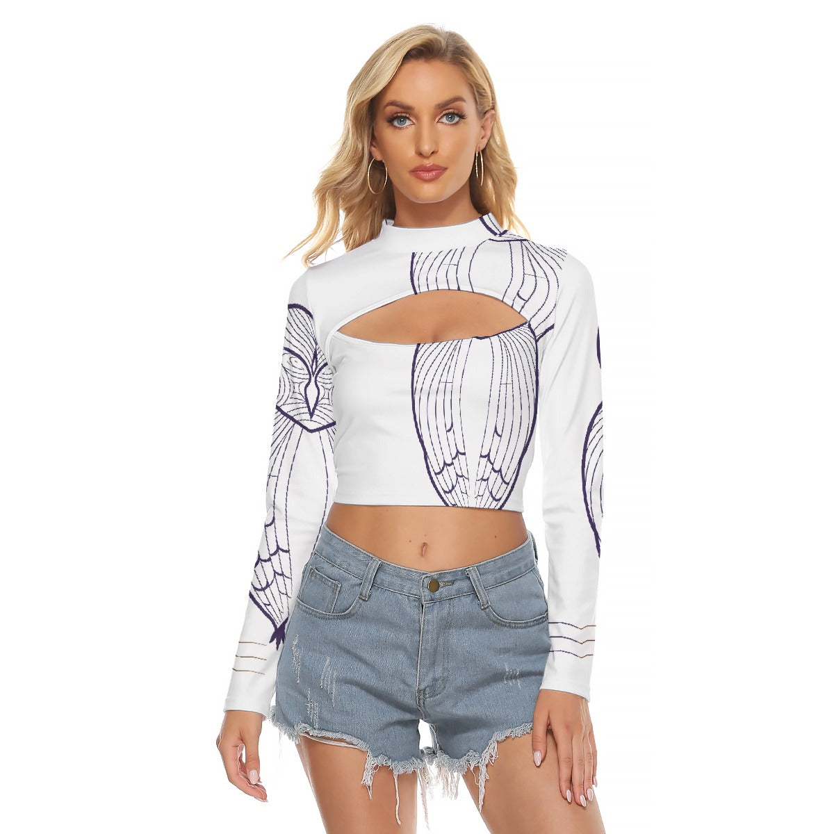 All-Over Print Women's Hollow Chest Keyhole Tight Crop Top