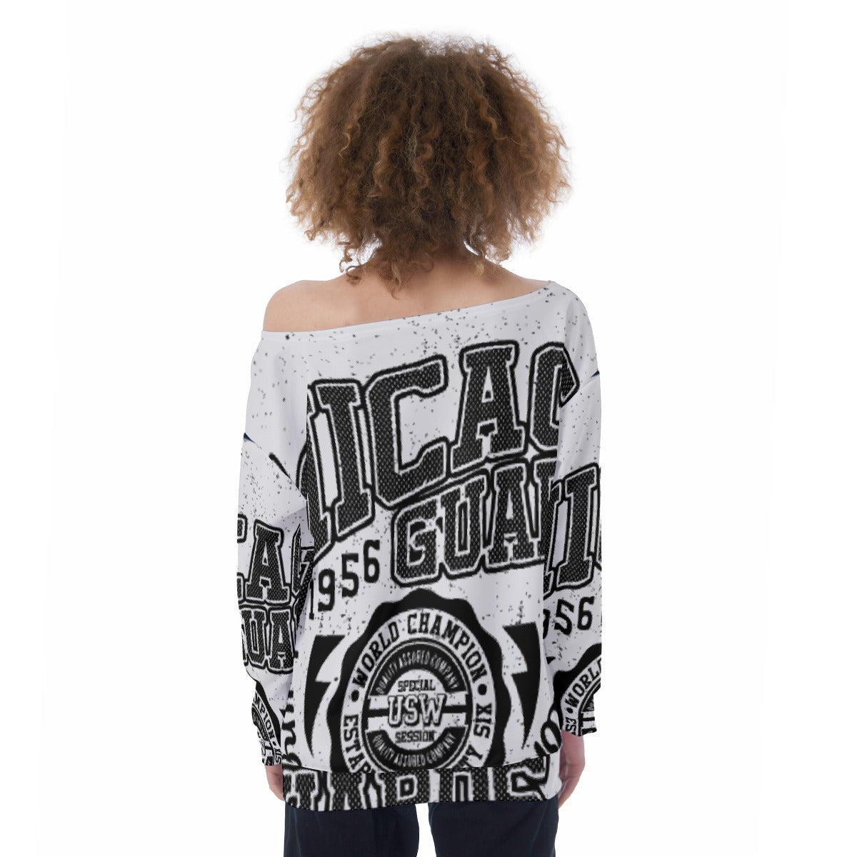 All-Over Print Oversized Women's Off-Shoulder Sweatshirt