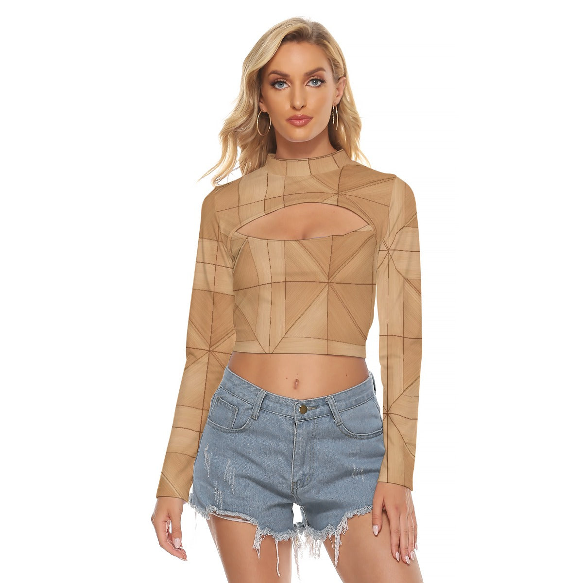 All-Over Print Women's Hollow Chest Keyhole Tight Crop Top