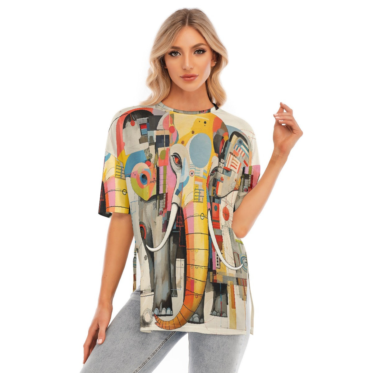 All-Over Print Women's Short Sleeves T-shirt With Hem Split