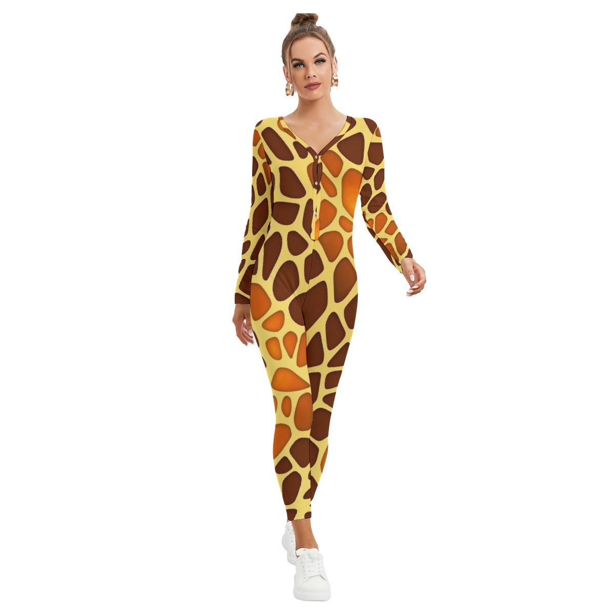 All-Over Print Women's Plunging Neck Jumpsuit