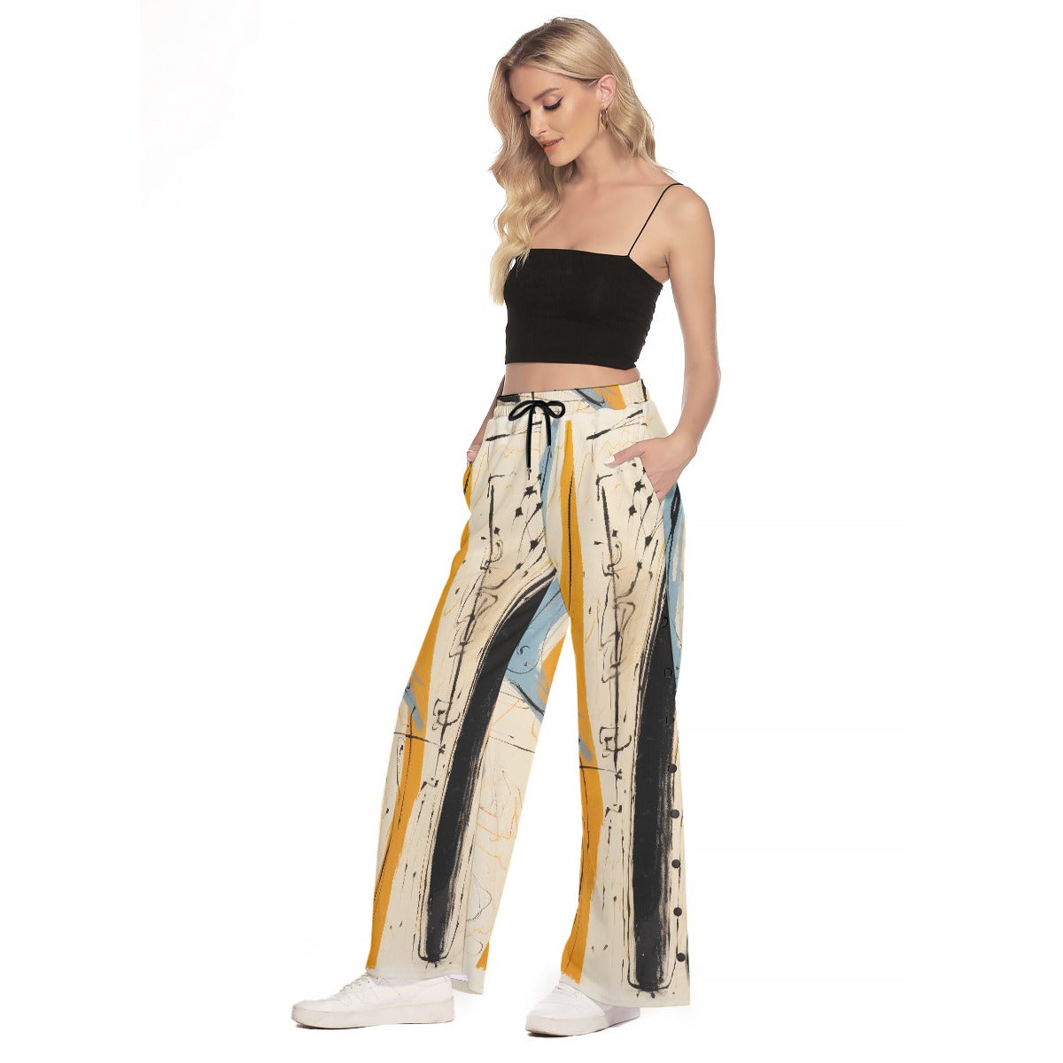 All-Over Print Women's Side Slit Snap Button Trousers