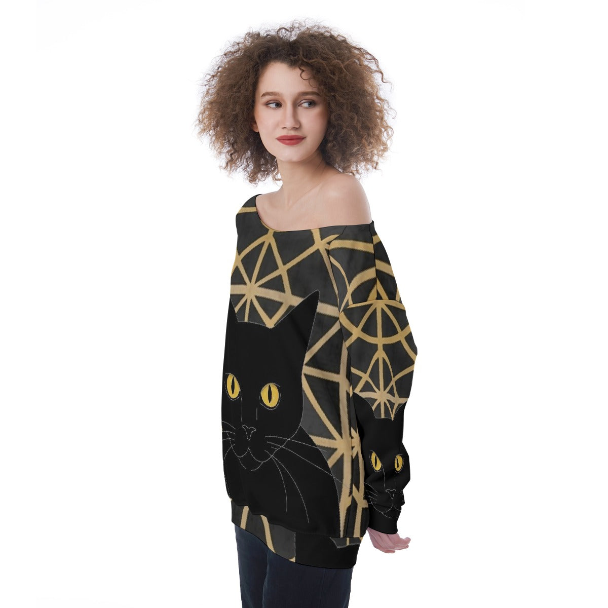 All-Over Print Oversized Women's Off-Shoulder Sweatshirt