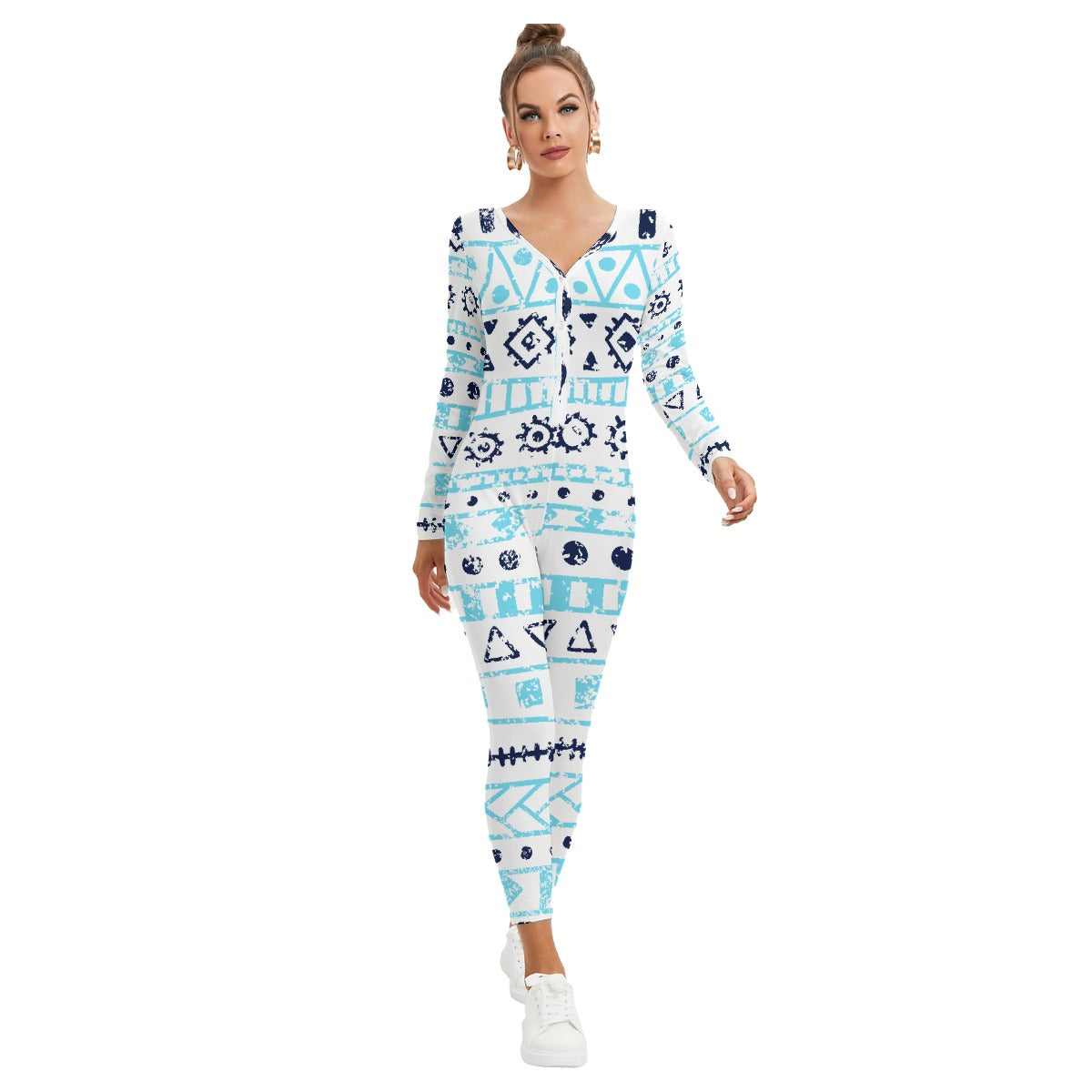 All-Over Print Women's Plunging Neck Jumpsuit