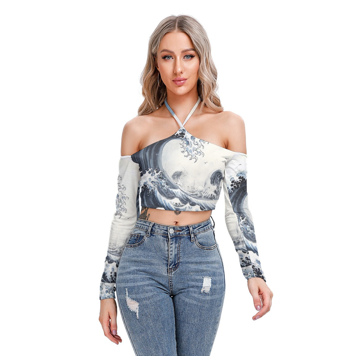 All-Over Print Women's Halter Lace-up Top