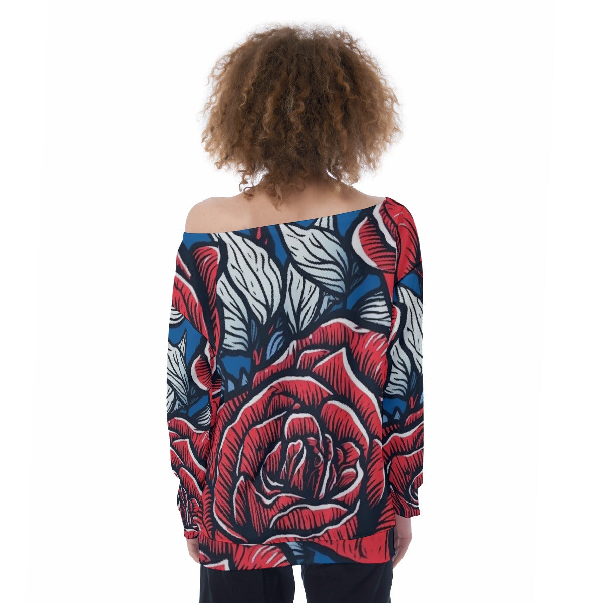 All-Over Print Oversized Women's Off-Shoulder Sweatshirt