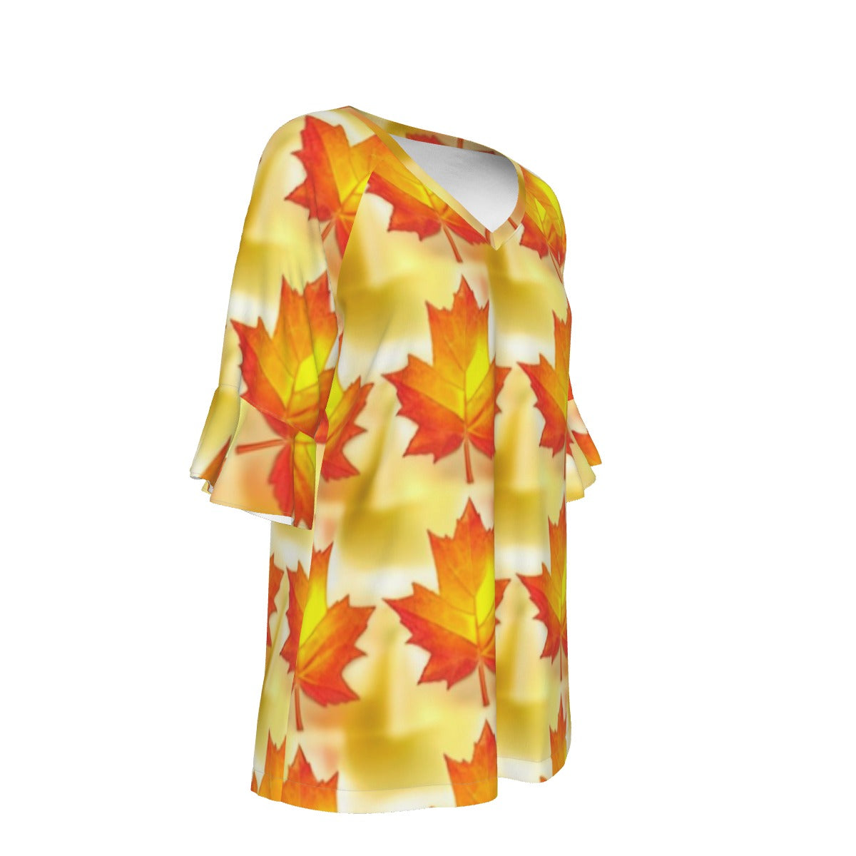 All-Over Print V-neck Women's T-shirt With Bell Sleeve