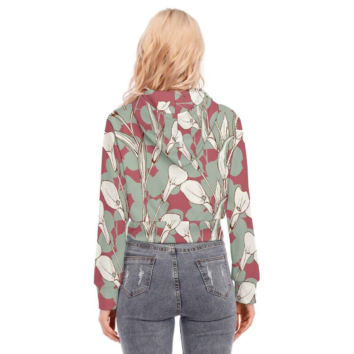 All-Over Print Women's Crop Top Hoodie With Zipper Closure