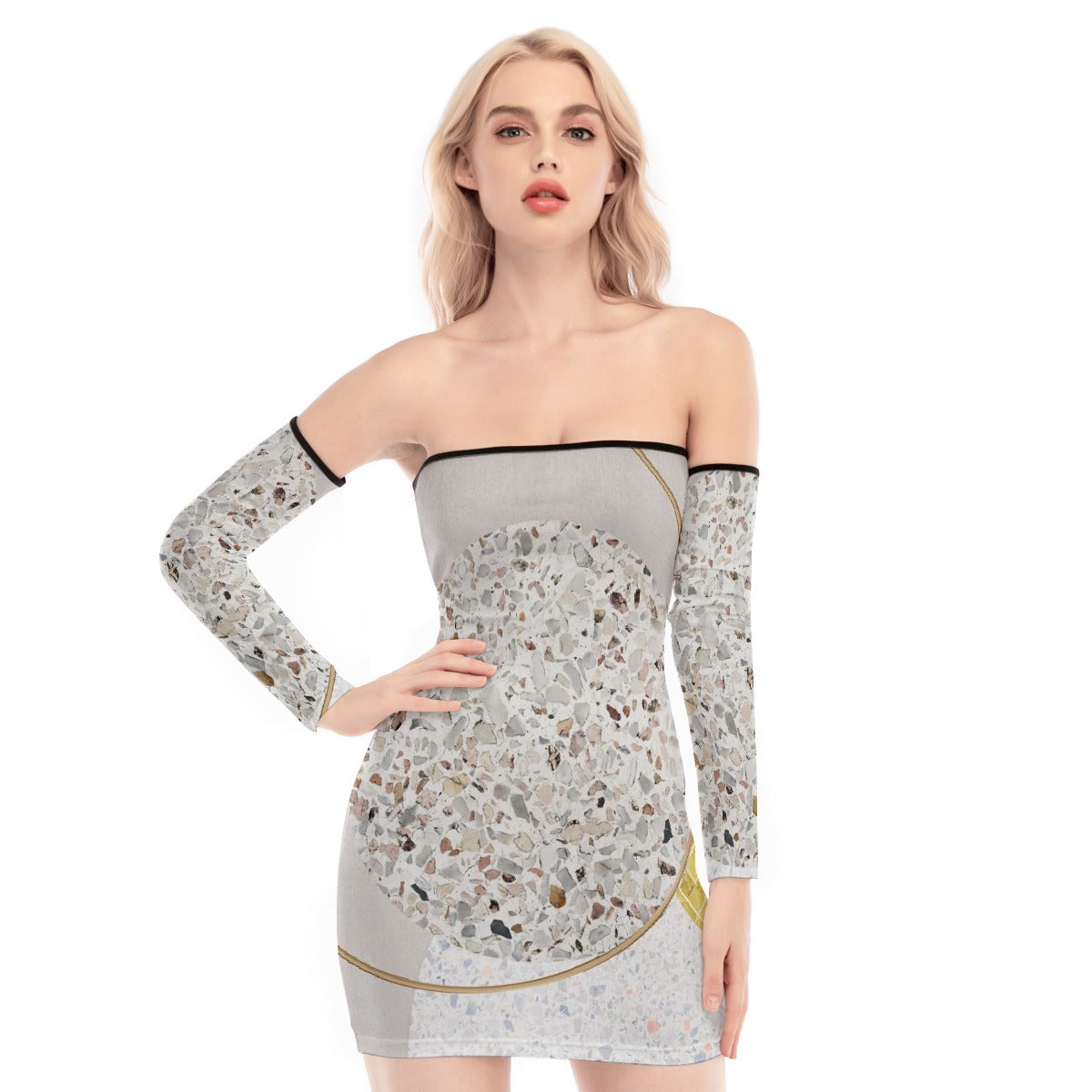 All-Over Print Women's Off-shoulder Back Lace-up Dress