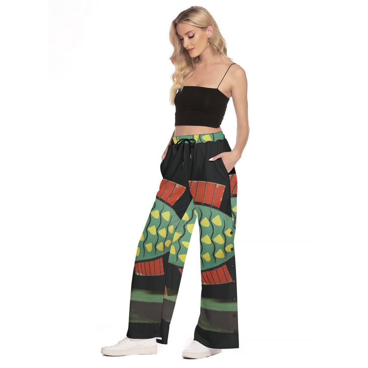 All-Over Print Women's Side Slit Snap Button Trousers