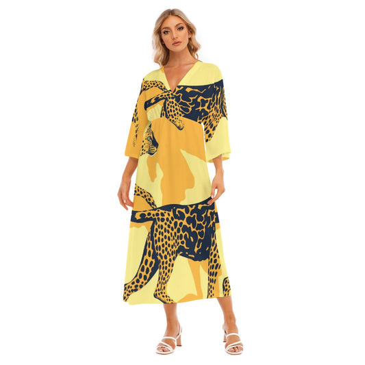 All-Over Print Women's Mid-Sleeve Long Dress