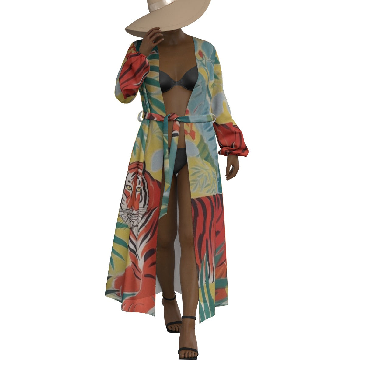 All-Over Print Women's Lace-up Chiffon Robe