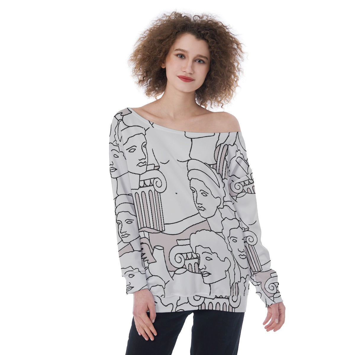 All-Over Print Oversized Women's Off-Shoulder Sweatshirt