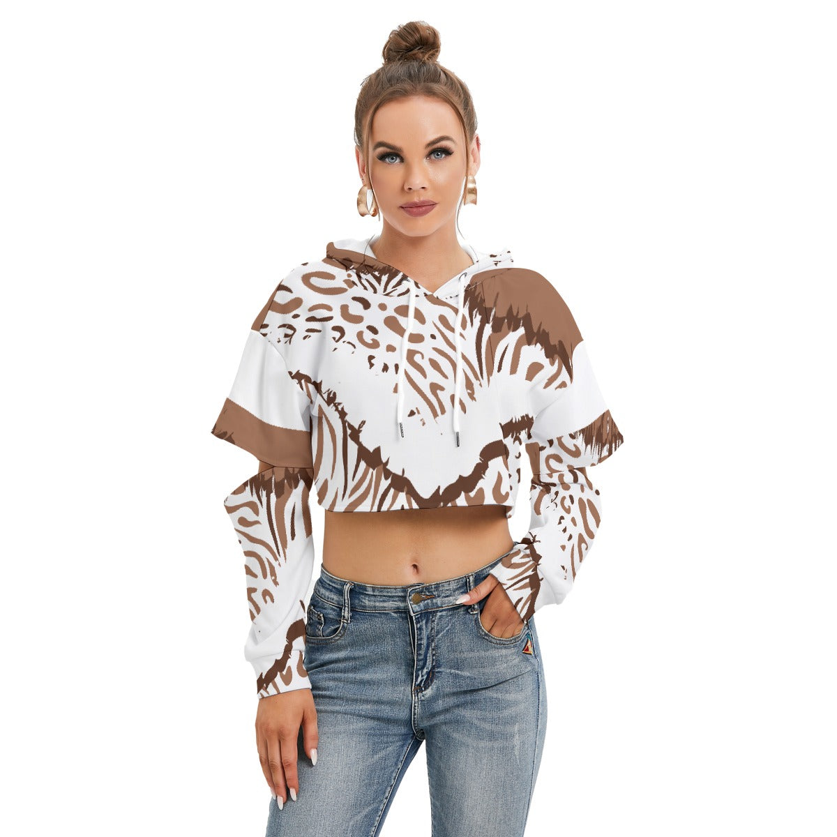 All-Over Print Women's Heavy Fleece Hoodie With Hollow Out Sleeve