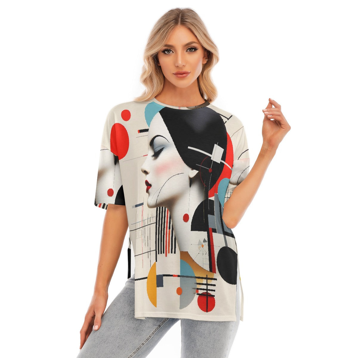All-Over Print Women's Short Sleeves T-shirt With Hem Split