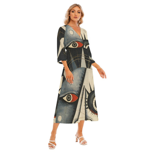 All-Over Print Women's Mid-Sleeve Long Dress