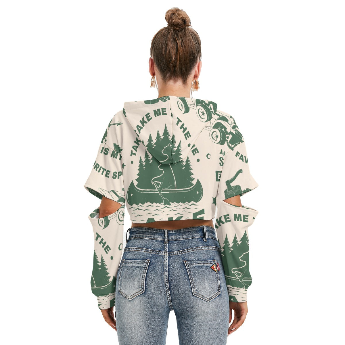 All-Over Print Women's Heavy Fleece Hoodie With Hollow Out Sleeve