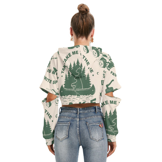 All-Over Print Women's Heavy Fleece Hoodie With Hollow Out Sleeve