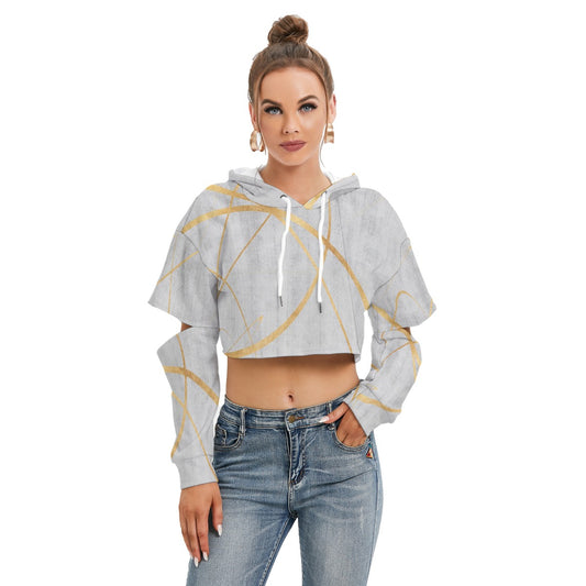 All-Over Print Women's Heavy Fleece Hoodie With Hollow Out Sleeve