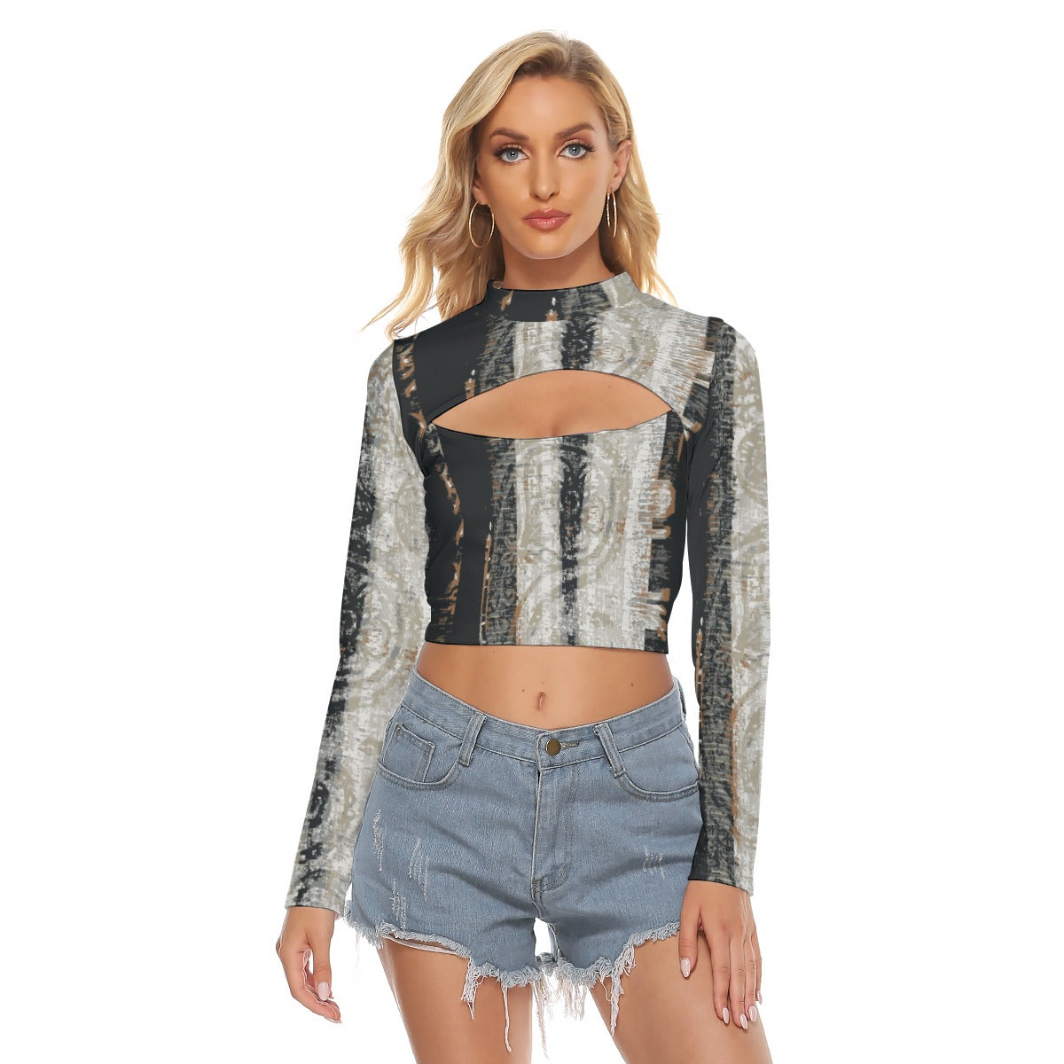 All-Over Print Women's Hollow Chest Keyhole Tight Crop Top