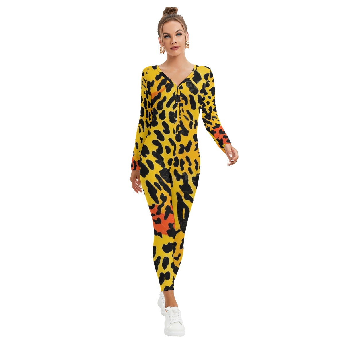 All-Over Print Women's Plunging Neck Jumpsuit