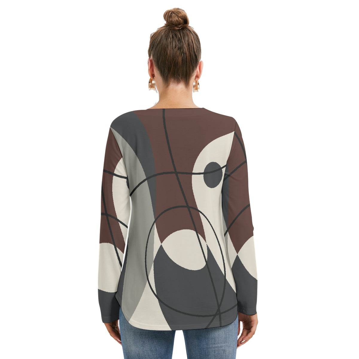 All-Over Print Women's Long Sleeve Neckline Tie Sweatshirt