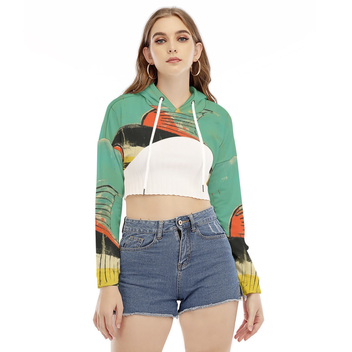 All-Over Print Women's Smock Short Hoodie With Long Sleeve