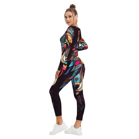 All-Over Print Women's Plunging Neck Jumpsuit