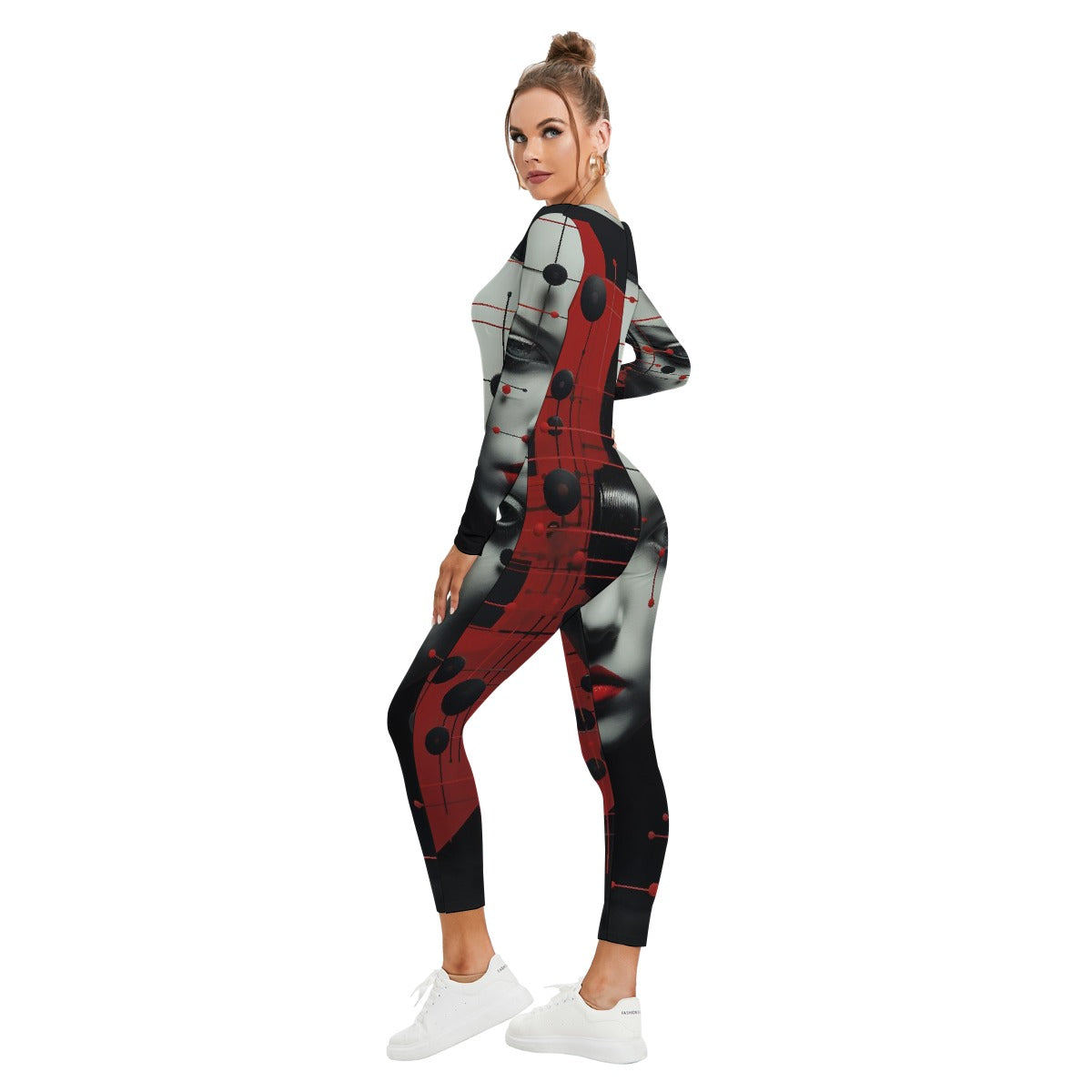 All-Over Print Women's Plunging Neck Jumpsuit