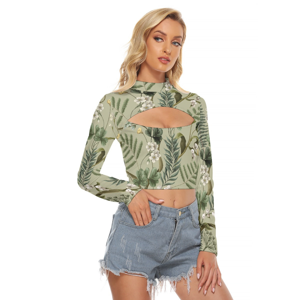 All-Over Print Women's Hollow Chest Keyhole Tight Crop Top