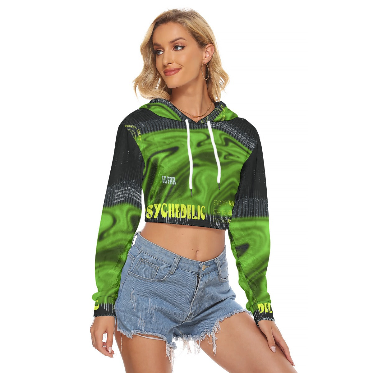 All-Over Print Women's Crop Top Hoodie|Velvet