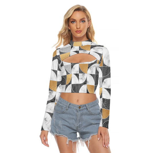 All-Over Print Women's Hollow Chest Keyhole Tight Crop Top