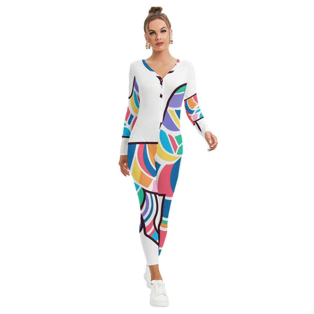 All-Over Print Women's Plunging Neck Jumpsuit