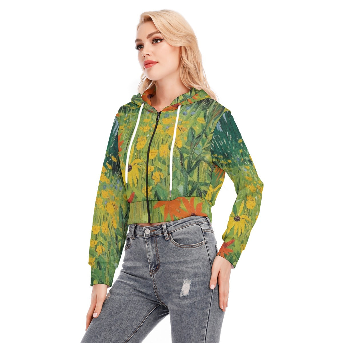 All-Over Print Women's Crop Top Hoodie With Zipper Closure