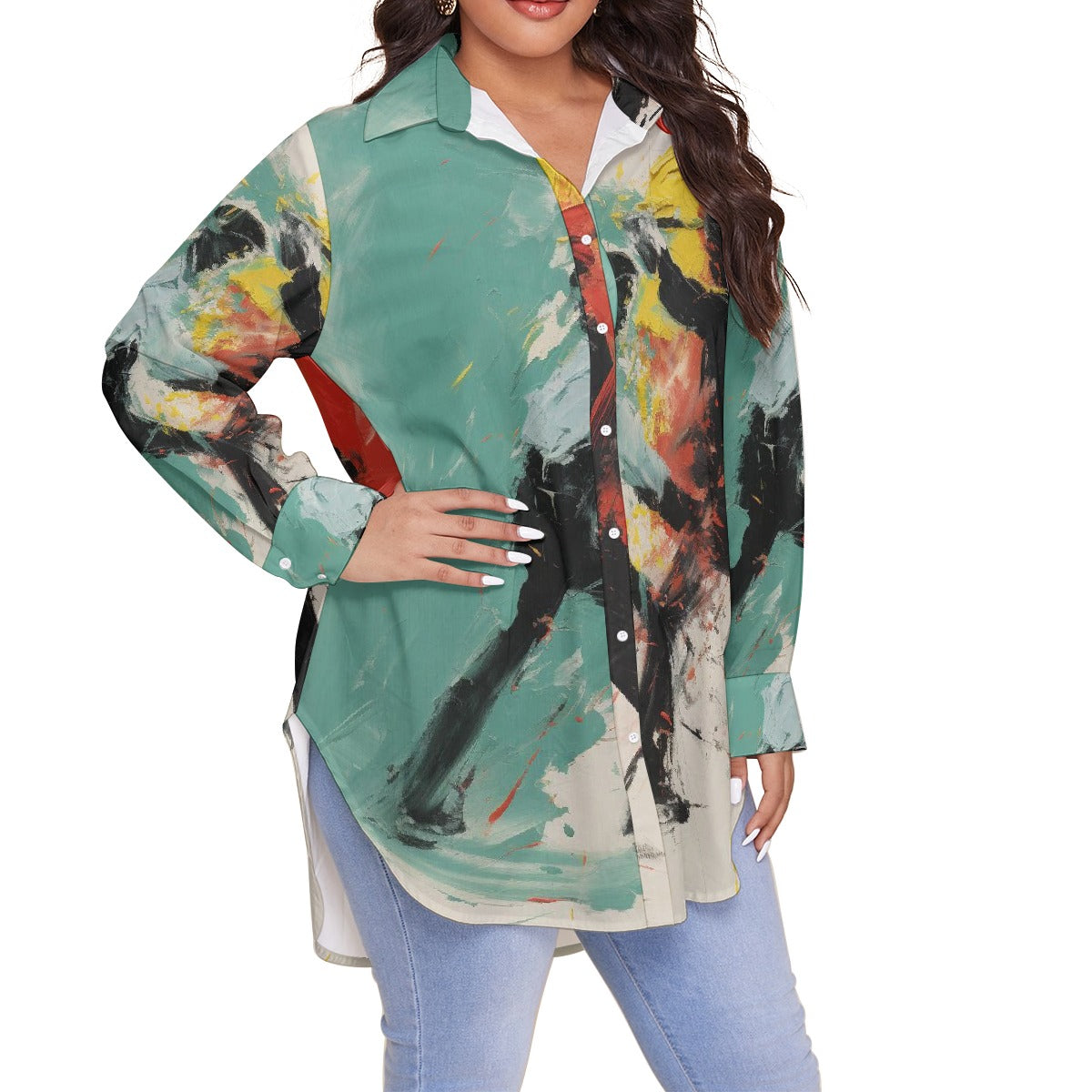 All-Over Print Women's Shirt With Long Sleeve(Plus Size)