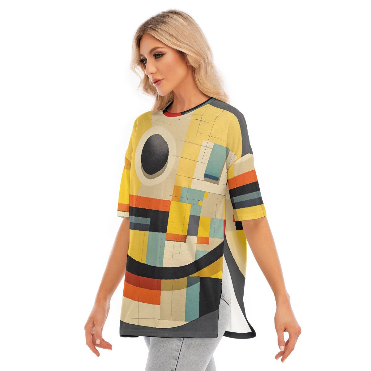 All-Over Print Women's Short Sleeves T-shirt With Hem Split