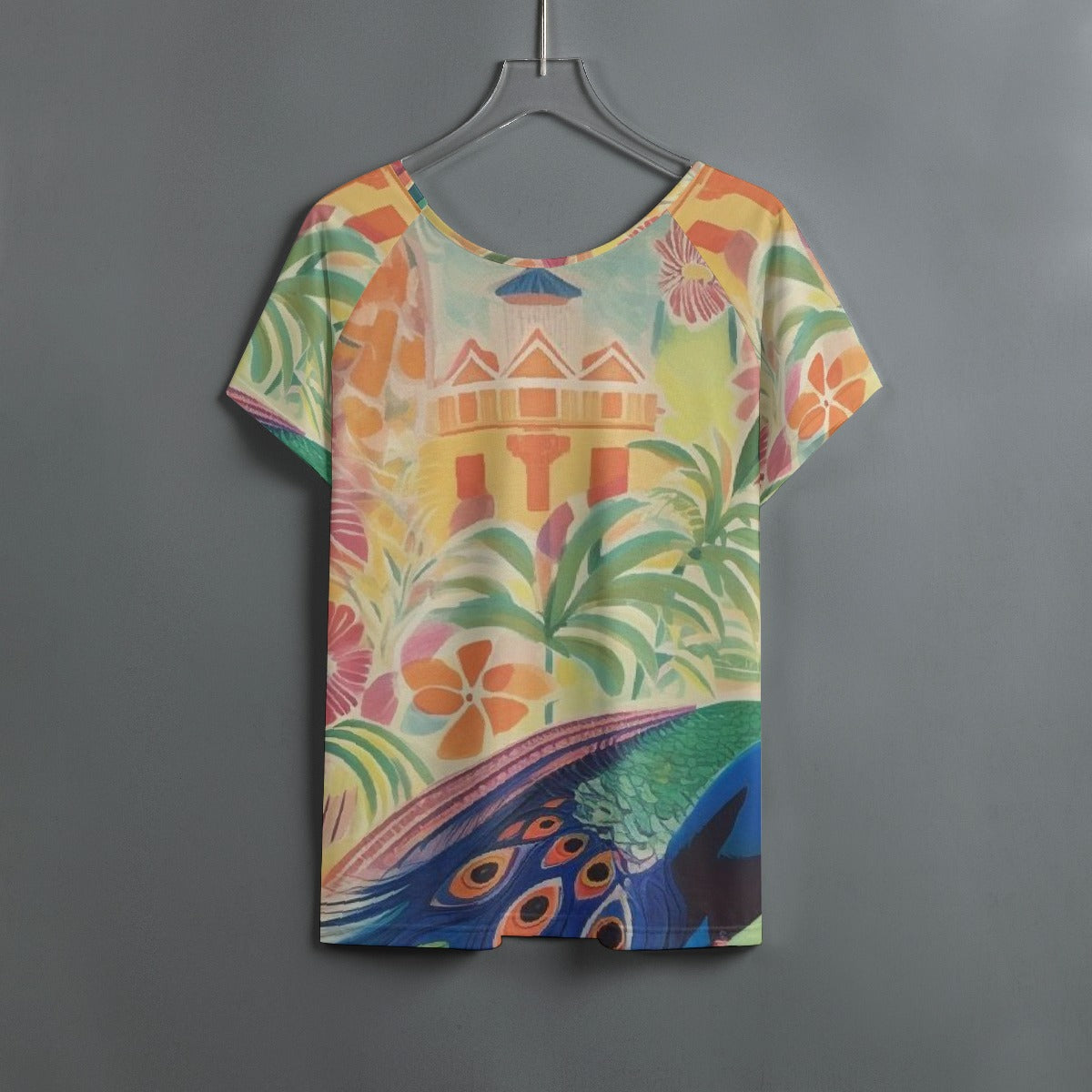 All-Over Print Women's Round Neck T-shirt With Raglan Sleeve
