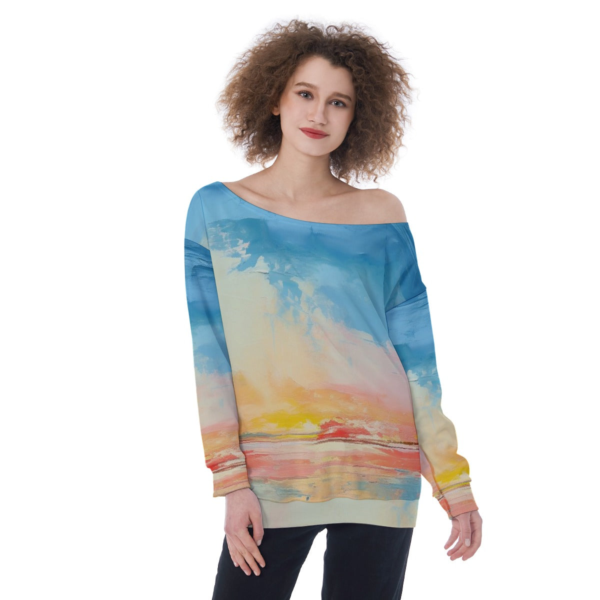 All-Over Print Oversized Women's Off-Shoulder Sweatshirt