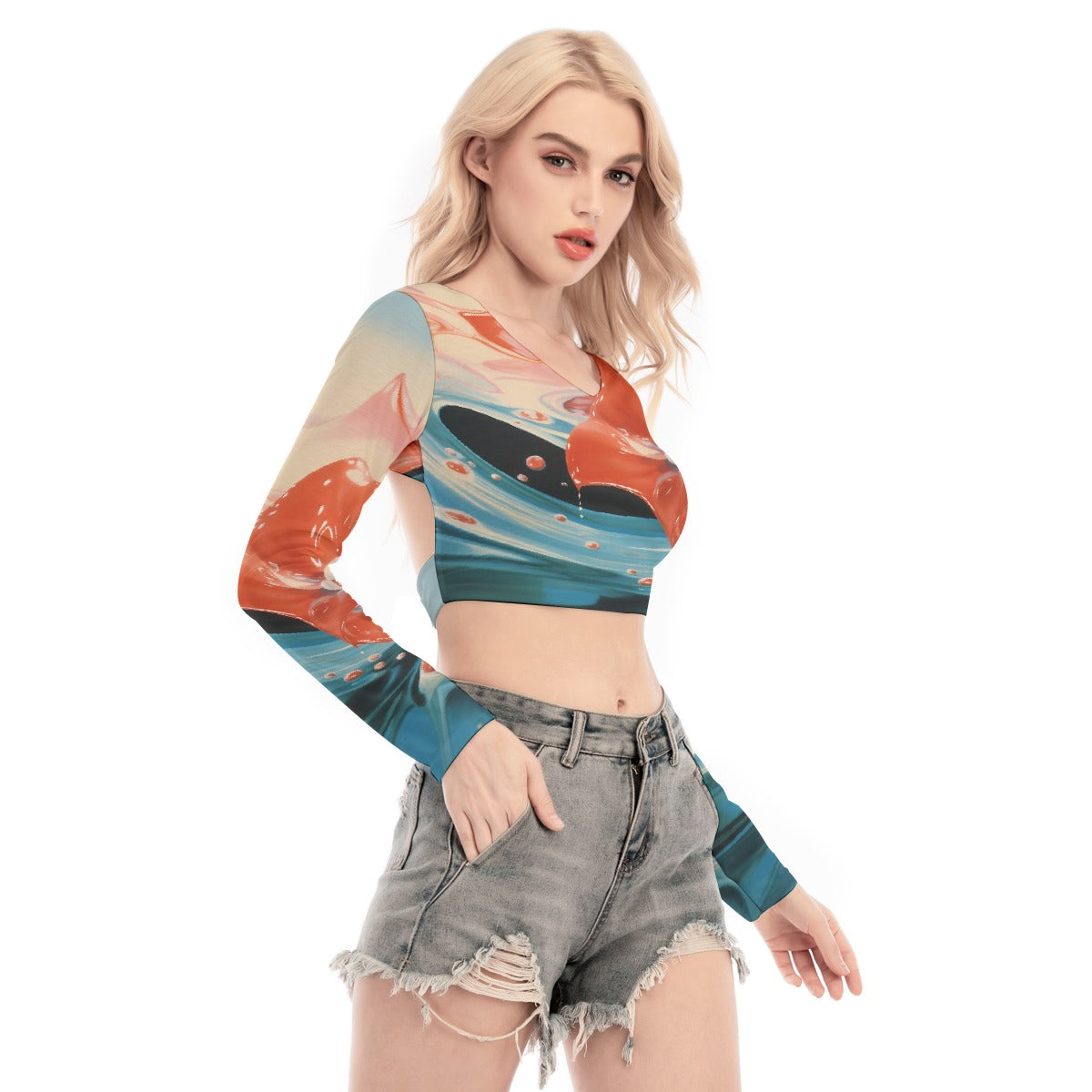 All-Over Print Women's Back Hollow T-shirt With Strap