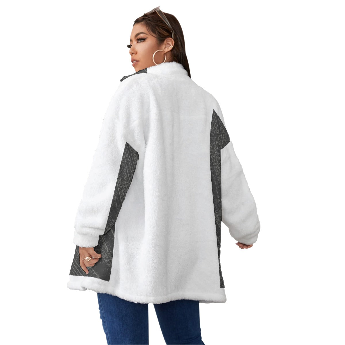 All-Over Print Unisex Borg Fleece Stand-up Collar Coat With Zipper Closure(Plus Size)