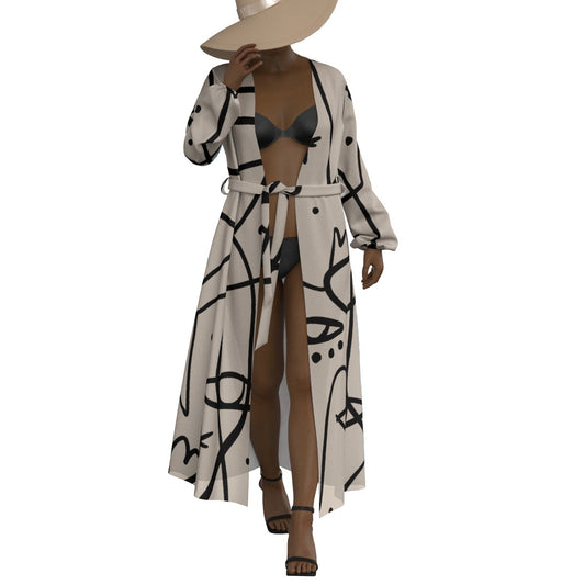 All-Over Print Women's Lace-up Chiffon Robe