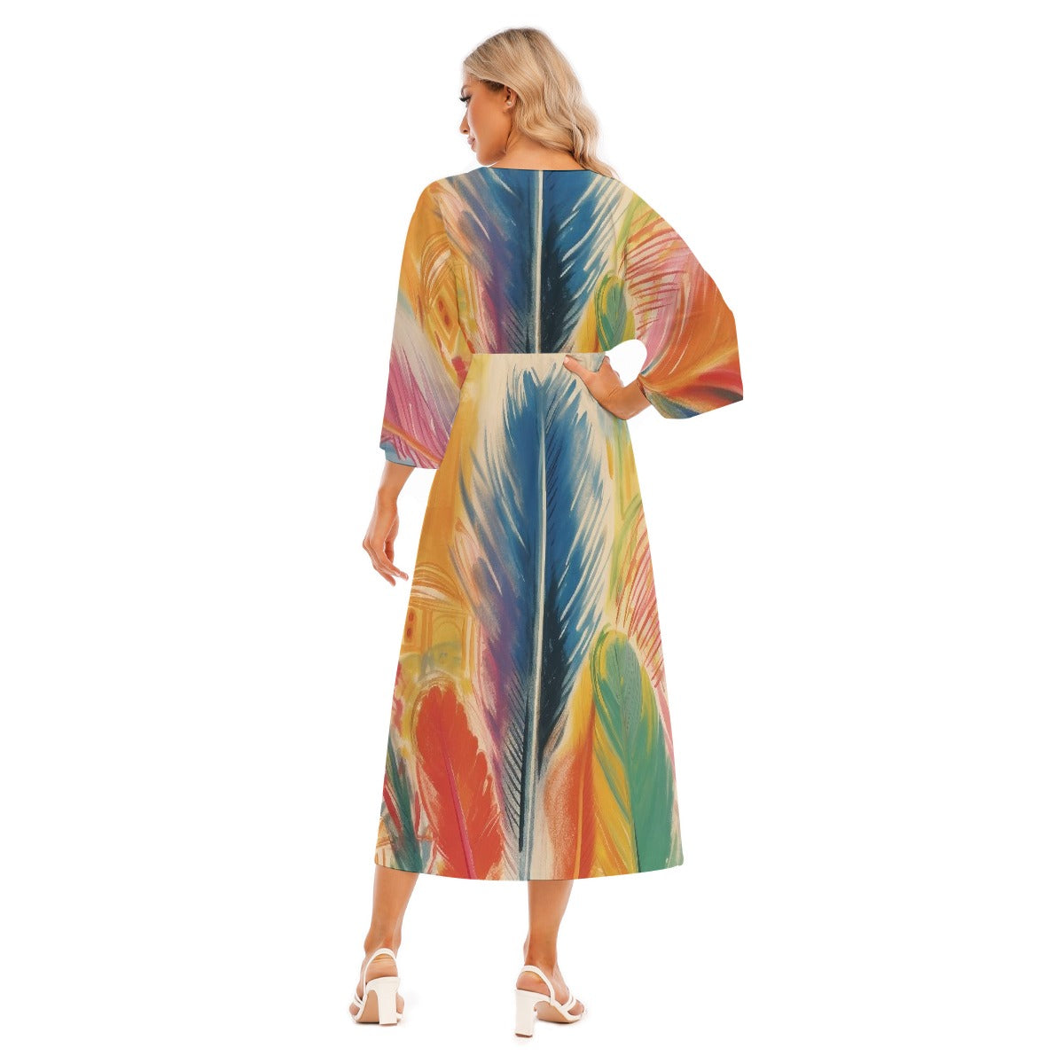 All-Over Print Women's Mid-Sleeve Long Dress