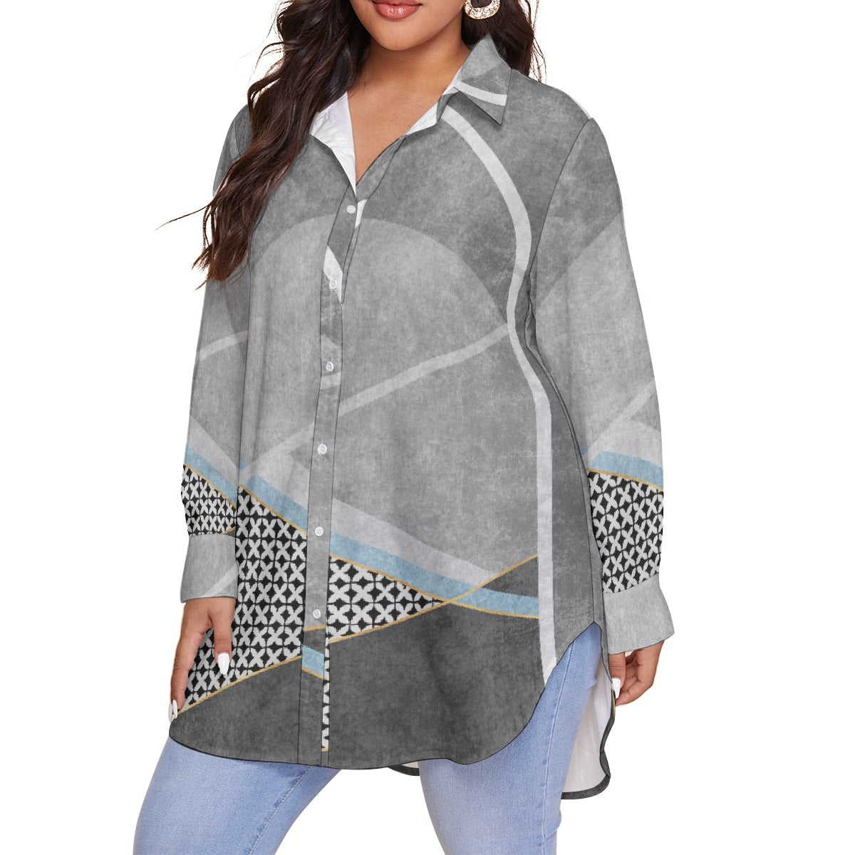 All-Over Print Women's Shirt With Long Sleeve(Plus Size)
