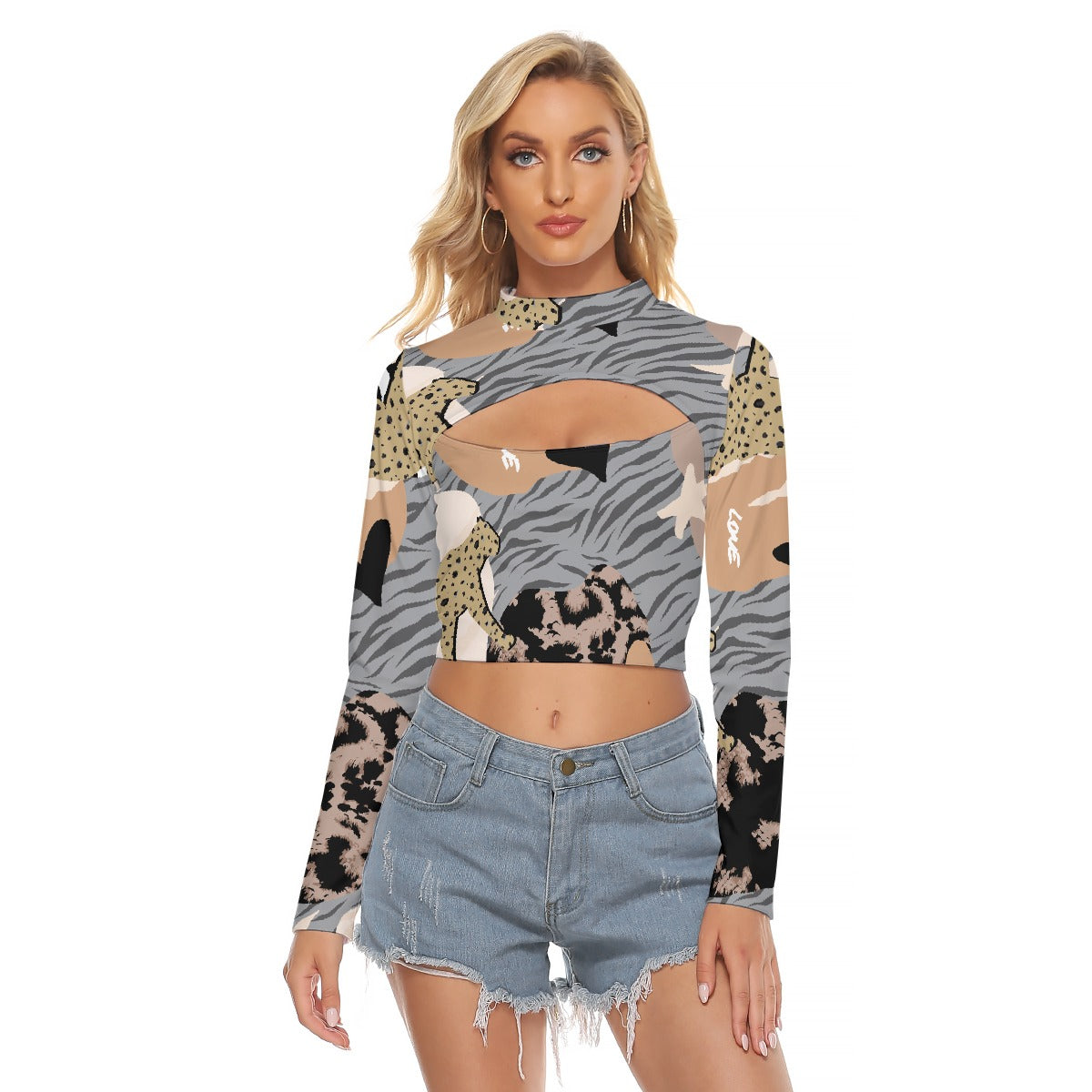 All-Over Print Women's Hollow Chest Keyhole Tight Crop Top