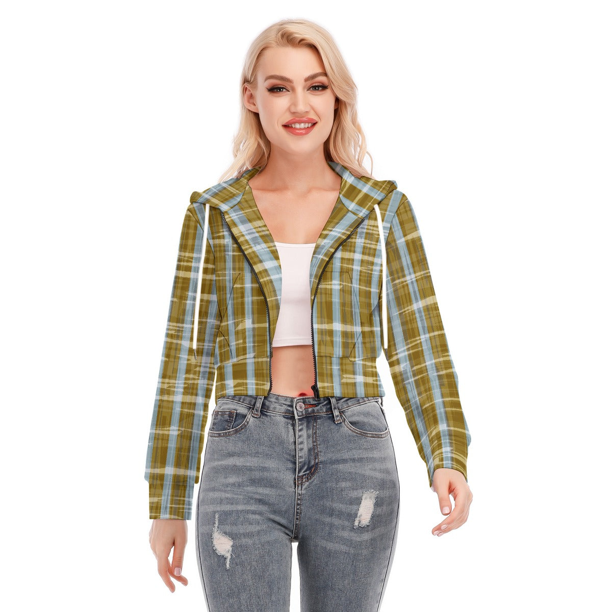 All-Over Print Women's Crop Top Hoodie With Zipper Closure